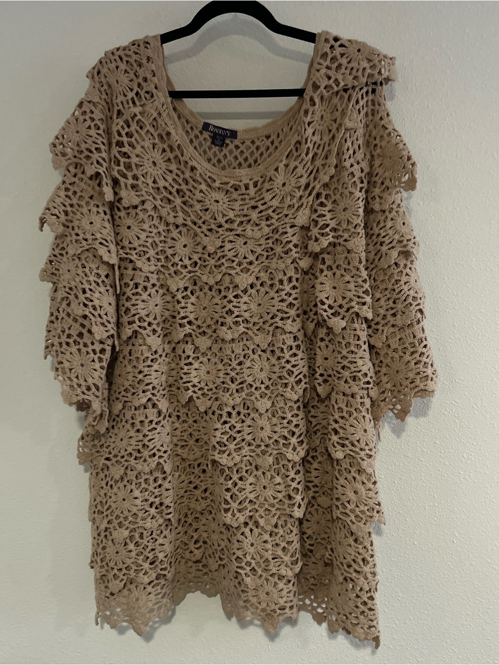 Roaman's Open Crochet Tunic in Beige